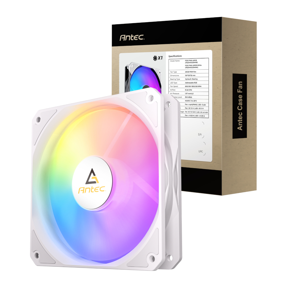 P12R-ARGB-WHT_wr_01 Antec P12R ARGB | 120mm Reverse PWM | ARGB Lighting | Hydraulic Bearing | 40,000hr Lifespan – New