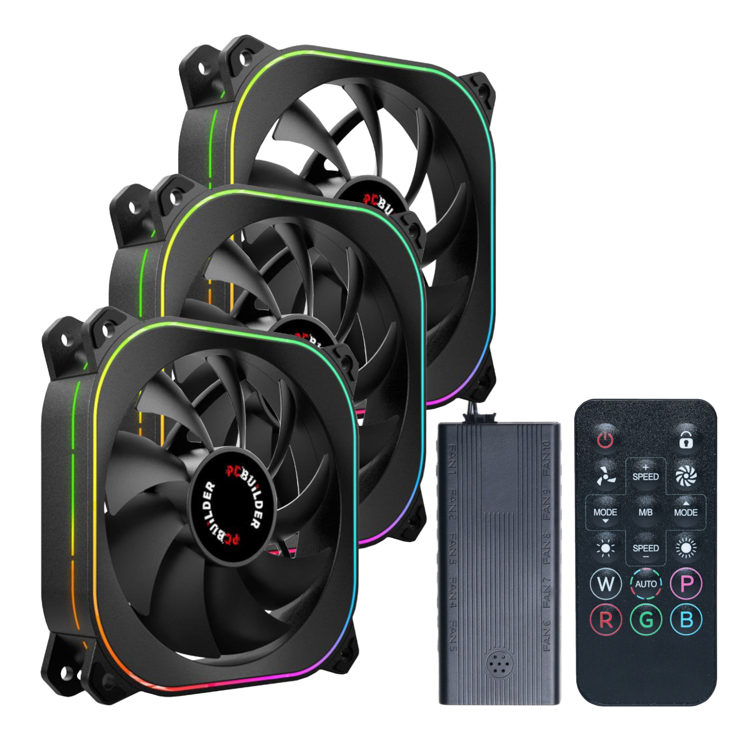 PCB-CF-TORNADO-KIT_PCBuilder-TORNADO-CHILL-ARGB-120mm-Fan-Kit_wr_01a PCBuilder TORNADO CHILL ARGB | 3x 120mm Fans | ARGB Hub & Remote | 1800RPM | Hydraulic Bearing – New