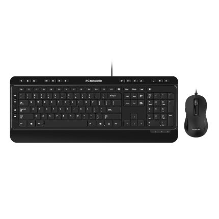 PCBuilder ALPHA Silent | Wired Keyboard & Mouse Combo | 104-Key Full-Size | Adjustable DPI 1200-3600 – New