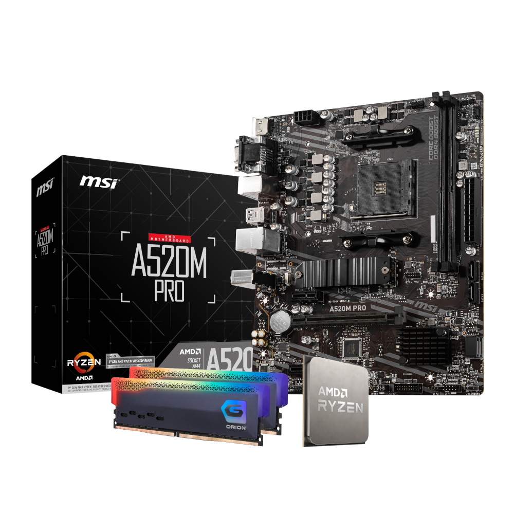 PCB_UPK_12_wr_01a PCBuilder LEVEL UP Core Upgrade Kit | AMD Ryzen 5 5600GT 6-Core | MSI A520M Motherboard | 16GB DDR4 3200MHz – New