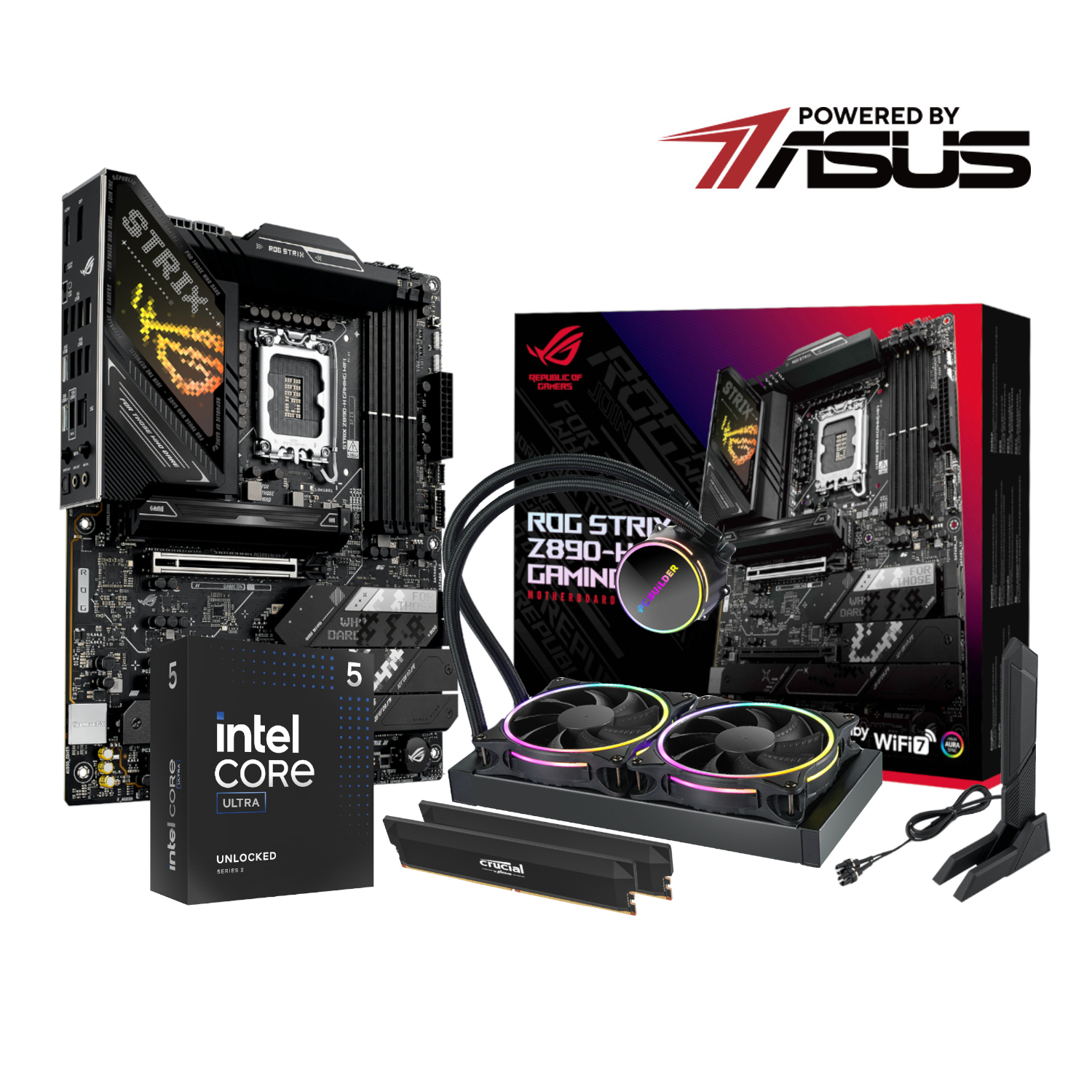 PCB_UPK_ROGZ890-245K_PCBuilder-Intel-Core-Ultra-5-245K-LEVEL-UP-Core-Upgrade-Kit_wr_01a PCBuilder Intel Core Ultra 5 245K Level Up Kit | 14-Core up to 5.20GHz | Asus Z890 ATX Motherboard | 32GB DDR5 6400MHz | 240MM AIO Cooler – New