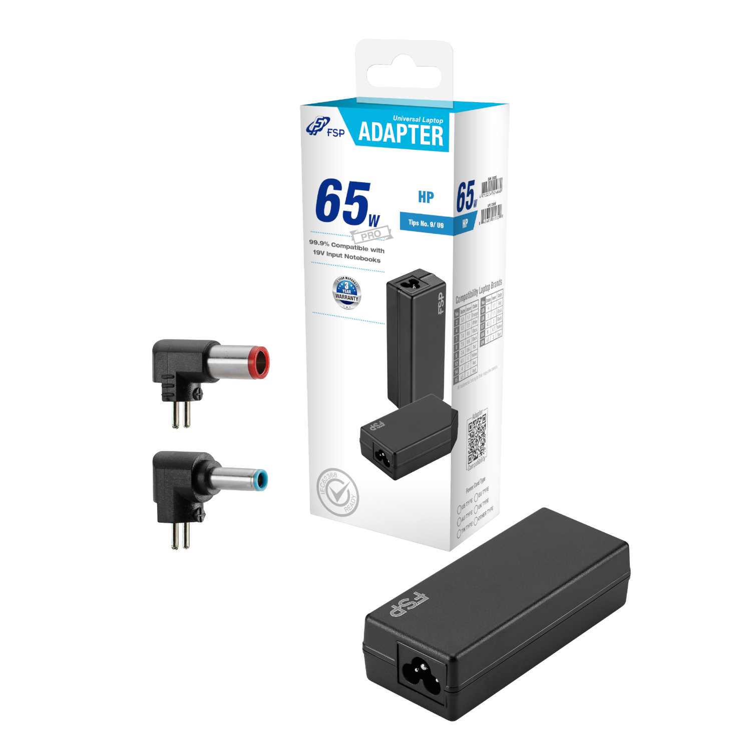 PNA0652524_FSP-NB-65W-HP-Notebook-Adapter_wr_01 FSP PRO 65W Universal Laptop Adapter | 65W Output | 19V | HP Compatible | 360° Safety Protection – New