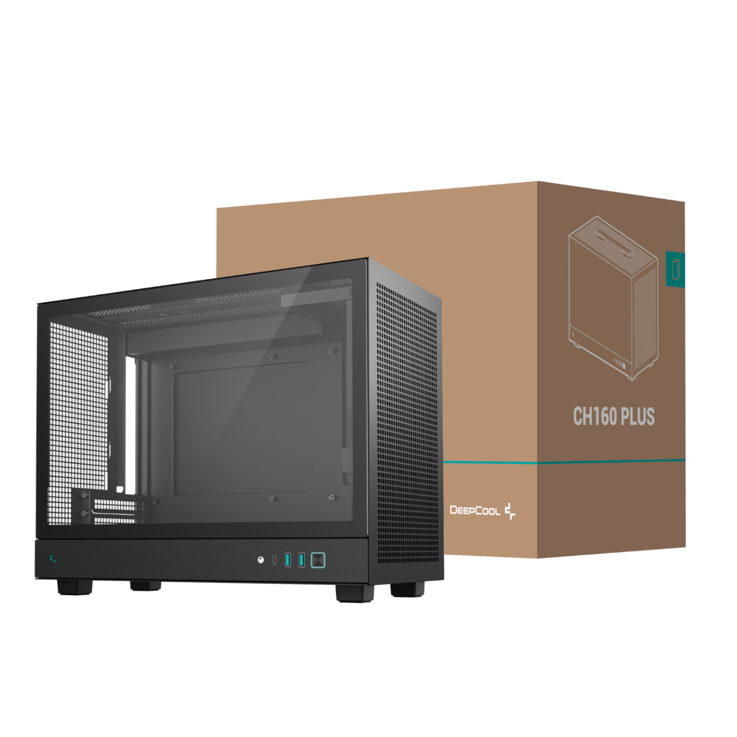 R-CH160-BKNGM0-G_DeepCool-CH160-PLUS-Micro-ATX-Chassis-Black_wr_01a DeepCool CH160 PLUS | Micro-ATX Chassis | Tempered Glass Side Panel | 342mm GPU Support | USB3.0 & Type-C Front I/O – New