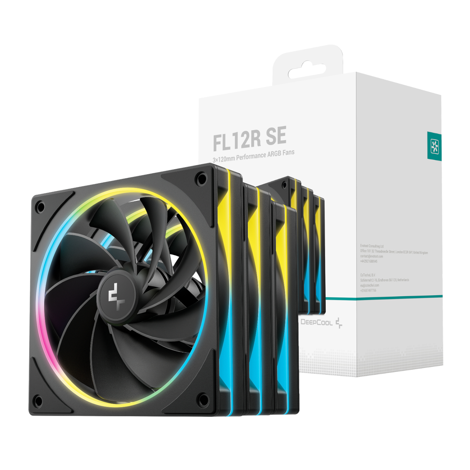 R-FL12RSE-BKAPN3-G_DeepCool-FL12R-SE-3-in-1-ARGB-Fan-Pack-Black_wr_01a DeepCool FL12R SE | 120mm ARGB PWM | 3-Fan Pack | 41.14 CFM | Hydro Bearing – New