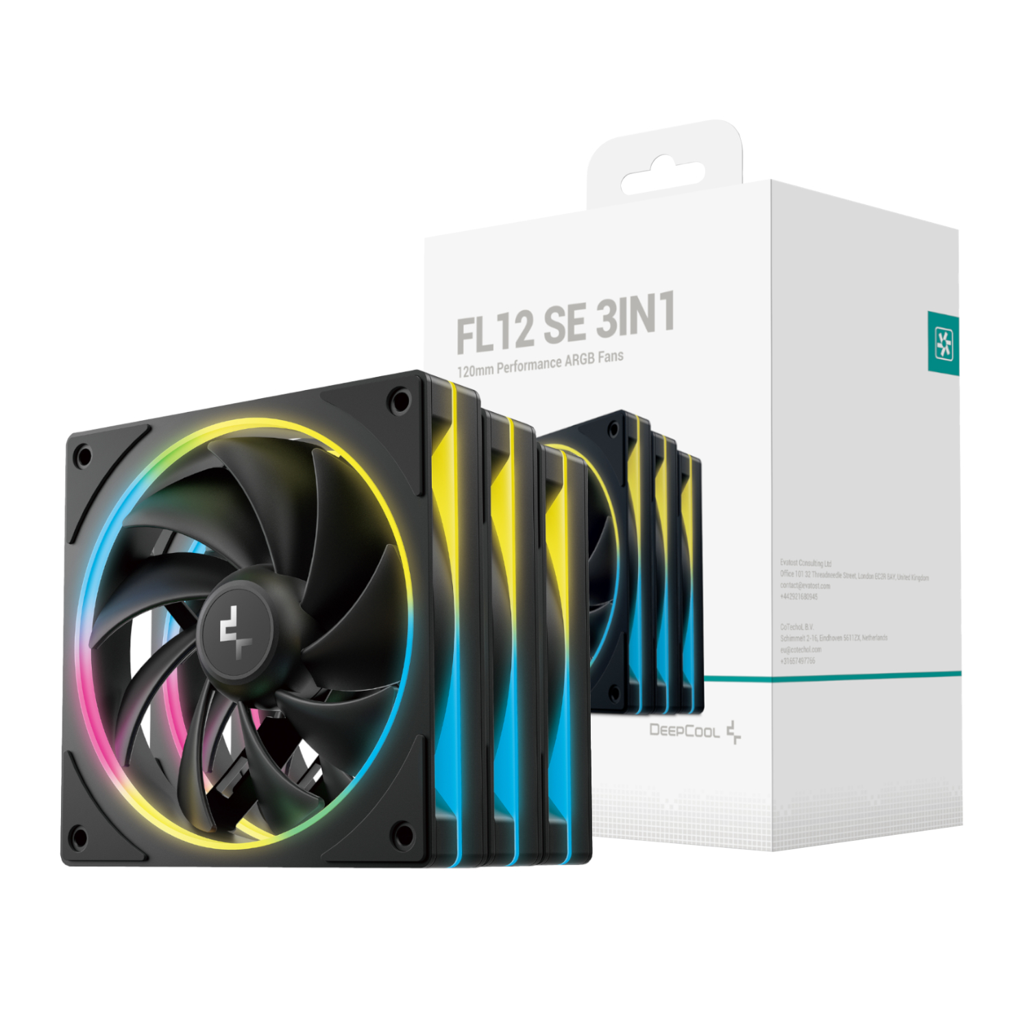 R-FL12SE-BKAPN3-G_DeepCool-FL12-SE-3-in-1-ARGB-Fan-Pack-Black_wr_01a DeepCool FL12 SE 3-in-1 ARGB | 120mm Fans | 50.74 CFM Airflow | 1900 RPM | Hydro Bearing – New