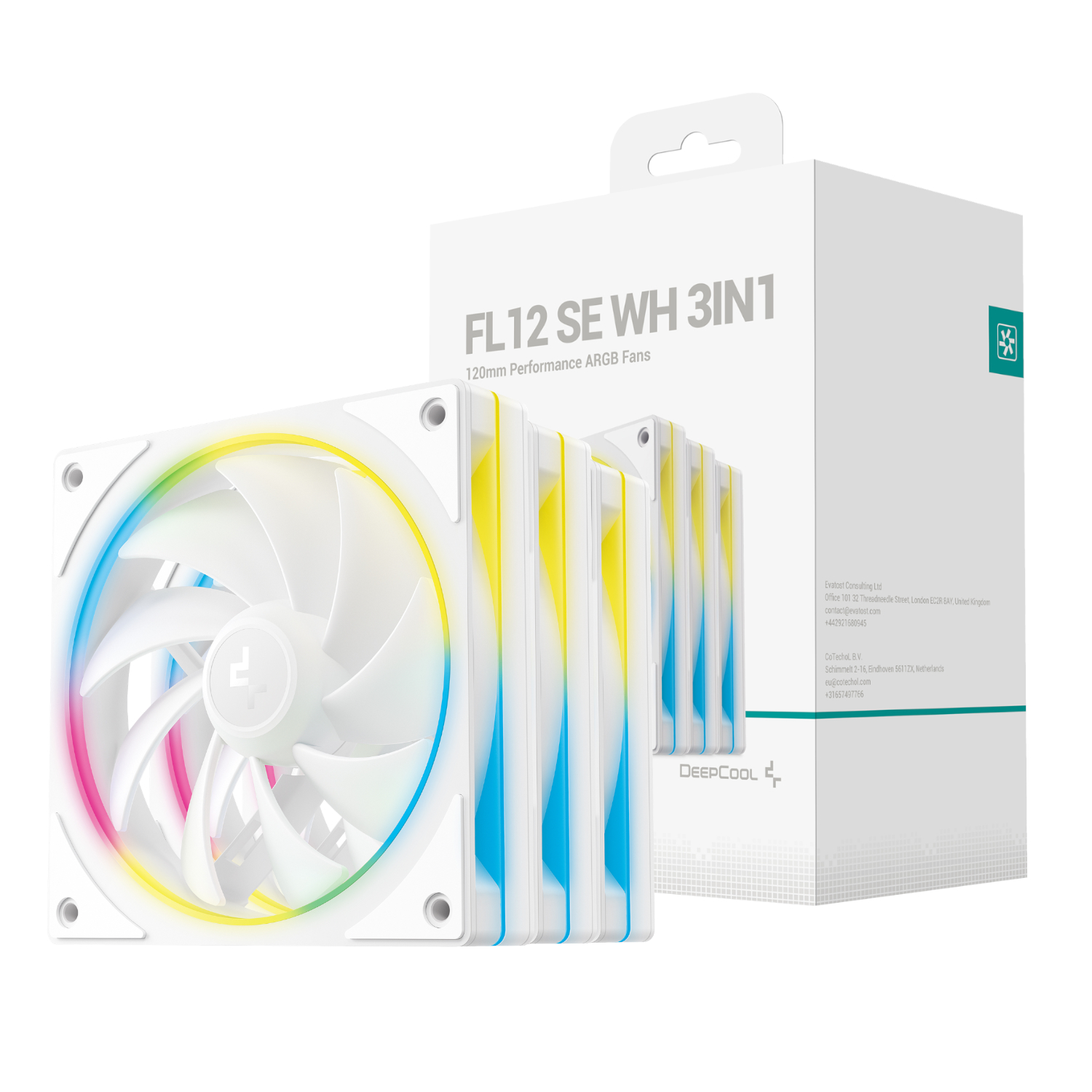 R-FL12SE-WHAPN3-G_DeepCool-FL12-3-in-1-ARGB-120mm-Fan-3-Pack-White_wr_01a DeepCool FL12 SE | 120mm ARGB Fans | 3-Pack | PWM 400–1900 RPM | Hydro Bearing – New