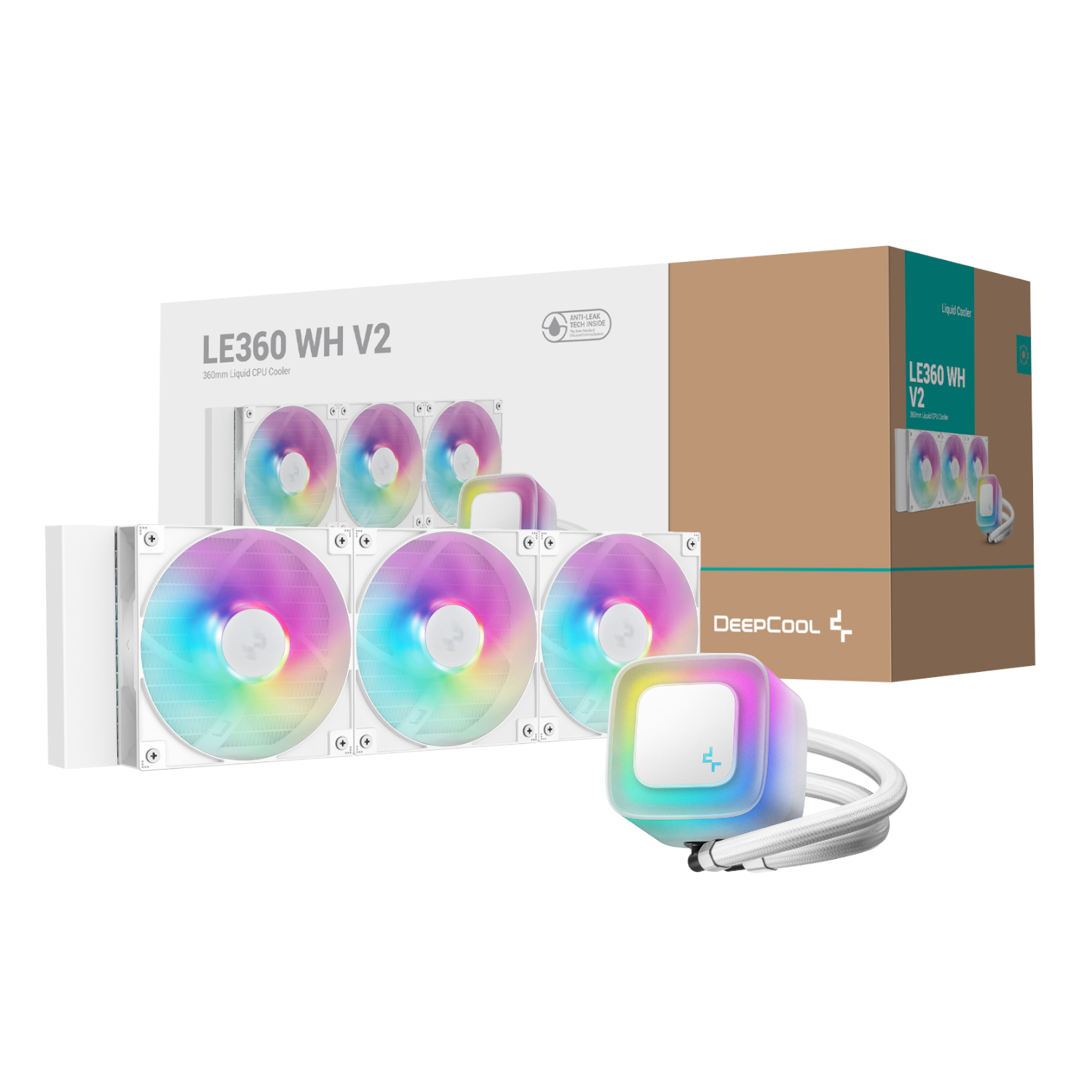 R-LE360-WHAMMN-G-2-White_DeepCool-LE360-V2-ARGB-360mm-AIO-Liquid-Cooler-White_wr_01a DeepCool LE360 V2 ARGB | 360mm AIO Liquid Cooler | 3x 120mm PWM Fans | ARGB Lighting – New