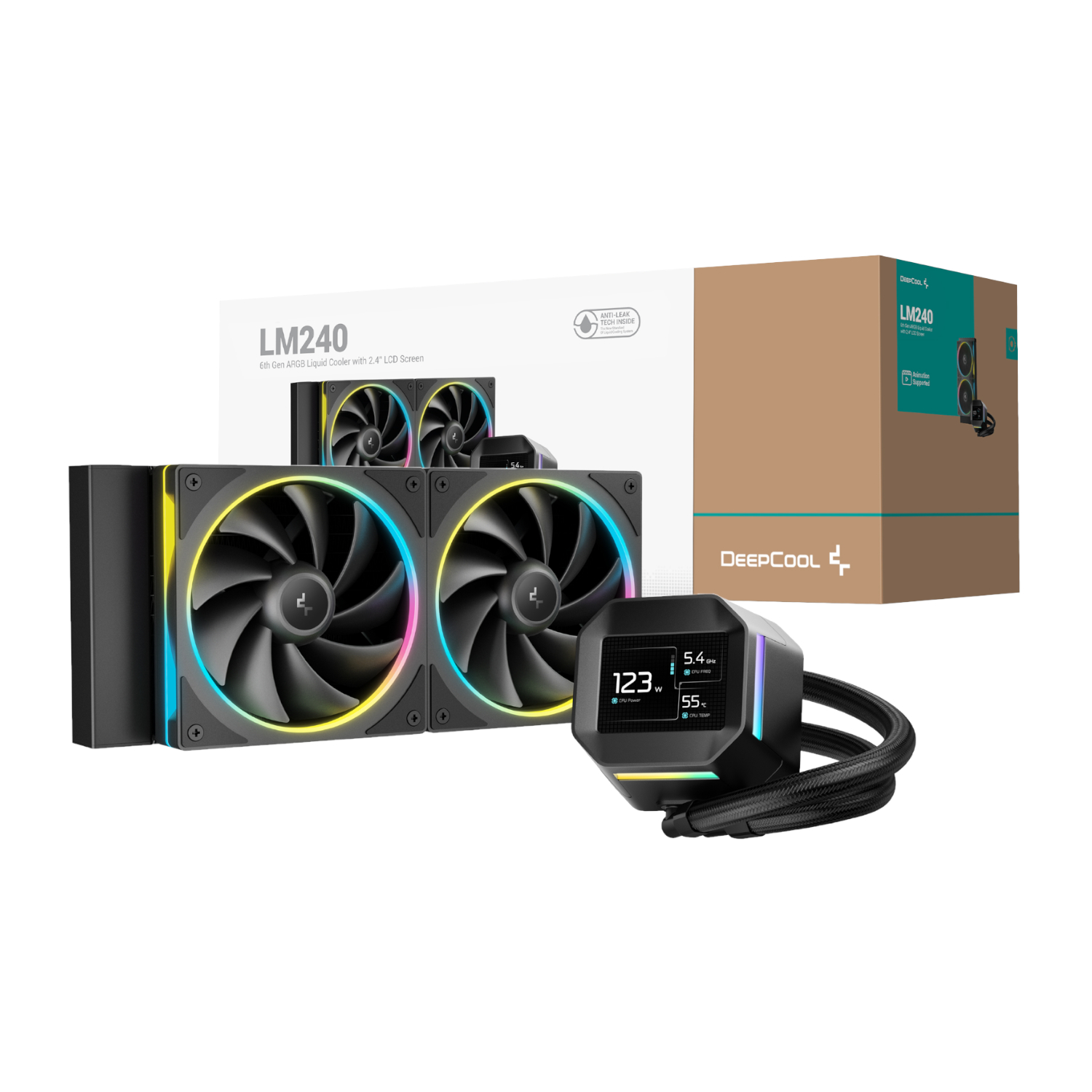R-LM240-BKDMMC-1_DeepCool-LM240-ARGB-240mm-AiO-Liquid-Cooler-Black_wr_01a DeepCool LM240 ARGB | 240mm AiO Liquid Cooler | Dual 120mm ARGB Fans | PWM Control – New
