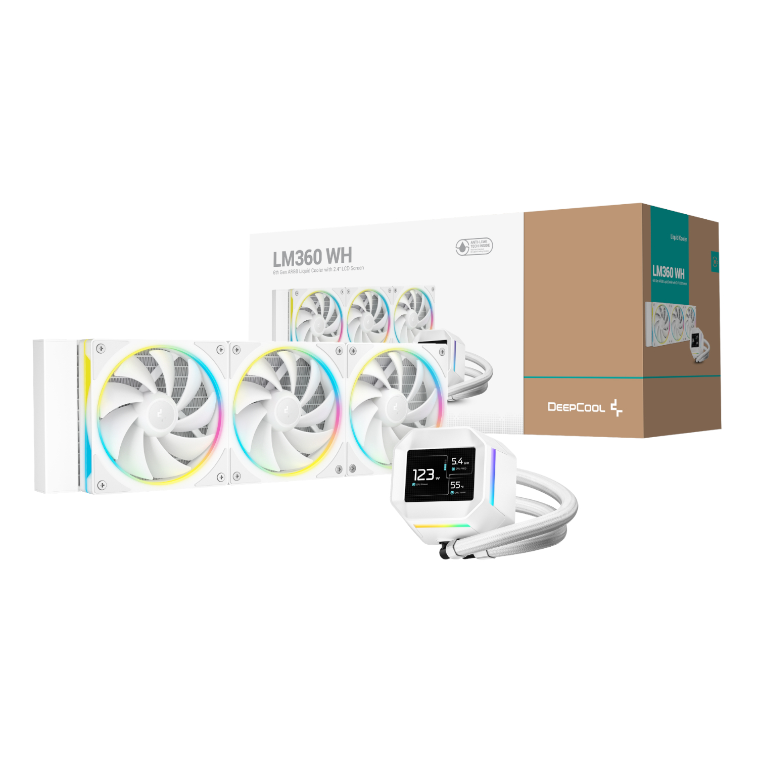 R-LM360-WHDMMC-1_DeepCool-LM360-ARGB-360mm-AIO-CPU-Liquid-Cooler-White_wr_01 DeepCool LM360 ARGB | 360mm AIO Liquid Cooler | 3x 120mm ARGB Fans | Intel LGA1851 & AMD AM5 | White – New