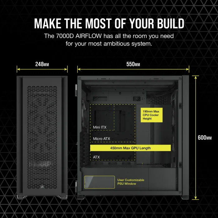 Corsair 7000D Airflow | Full Tower ATX | Tempered Glass | 3x 140mm Fans Included | 480mm Radiator Support - New - Image 2