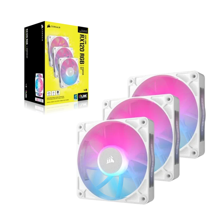 Corsair iCUE LINK RX120 RGB | 120mm Fan | White Triple Pack | PWM Control | RGB Lighting - New - Image 2