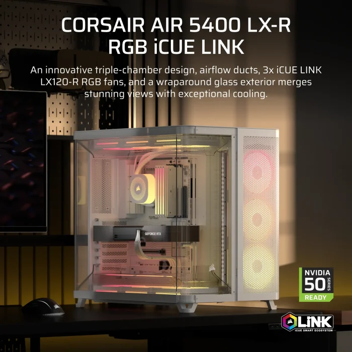 Corsair AIR 5400 LX-R RGB | iCUE LINK Triple Chamber | Mid-Tower PC Case | 3x Fans Included - New - Image 4