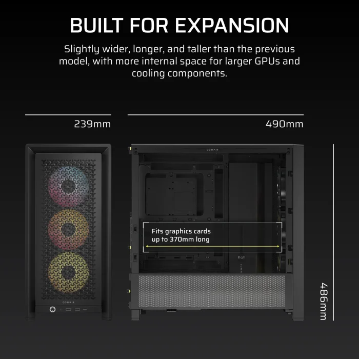 Corsair 4000D RS | ARGB Mid-Tower Case | 3x ARGB PWM Fans | Up to 360mm Radiator - New - Image 2