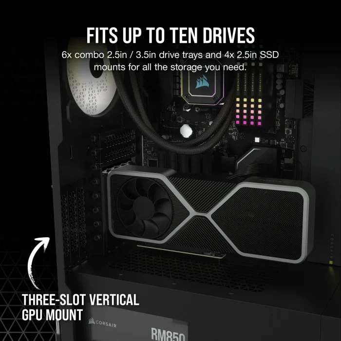 Corsair 7000D Airflow | Full Tower ATX | Tempered Glass | 3x 140mm Fans Included | 480mm Radiator Support - New - Image 5