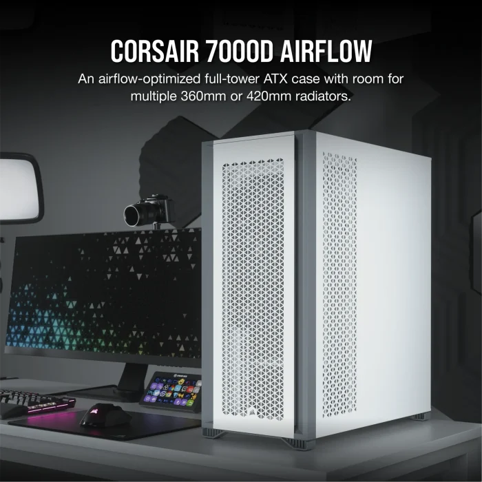 Corsair 7000D Airflow | Full Tower Mid-ATX | 6x 3.5” + 4x 2.5” Drive Bays | 480mm Radiator Support | 3x 140mm Fans Included – New
