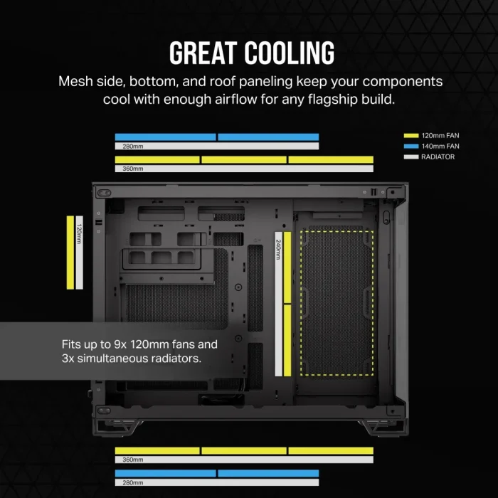 Corsair 2500D Airflow | Mid-Tower Dual Chamber | Up to 360mm Radiator | 2x 3.5'' + 2x 2.5'' Drive Bays - New - Image 11
