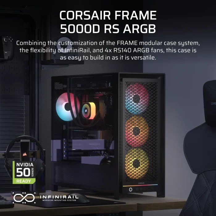 Corsair 5000D RS | ARGB Mid-Tower PC Case | 4x RS140 ARGB Fans | Dual 2.5" + 3.5" Drive Bays - New - Image 2
