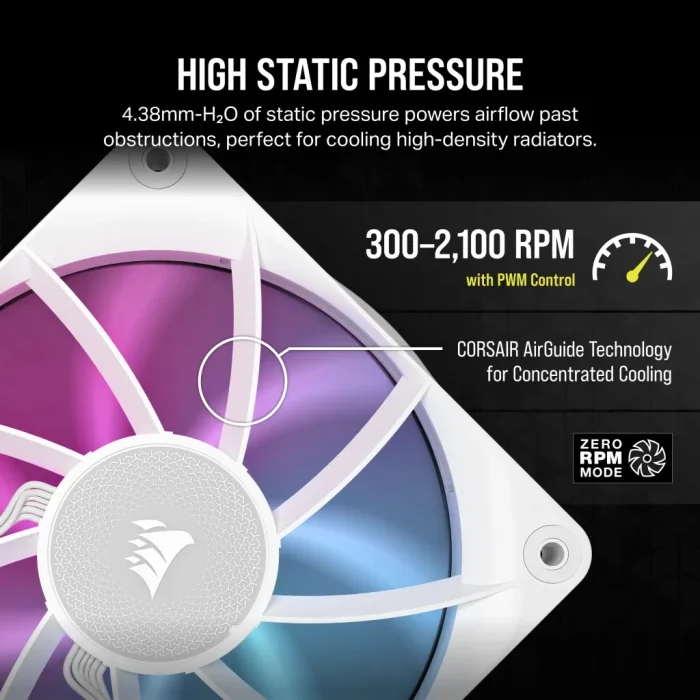 Corsair iCUE LINK RX120 RGB | 120mm Fan | White Triple Pack | PWM Control | RGB Lighting - New - Image 4