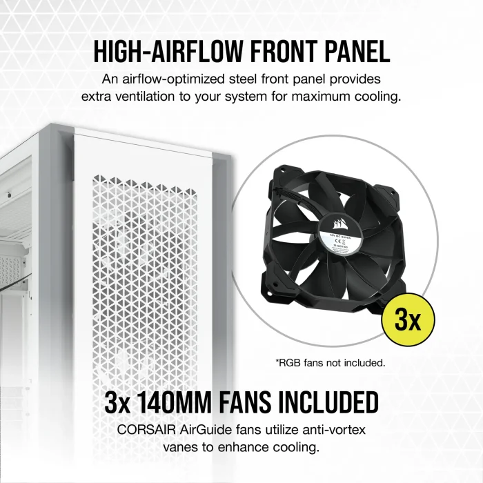Corsair 7000D Airflow | Full Tower Mid-ATX | 6x 3.5'' + 4x 2.5'' Drive Bays | 480mm Radiator Support | 3x 140mm Fans Included - New - Image 5