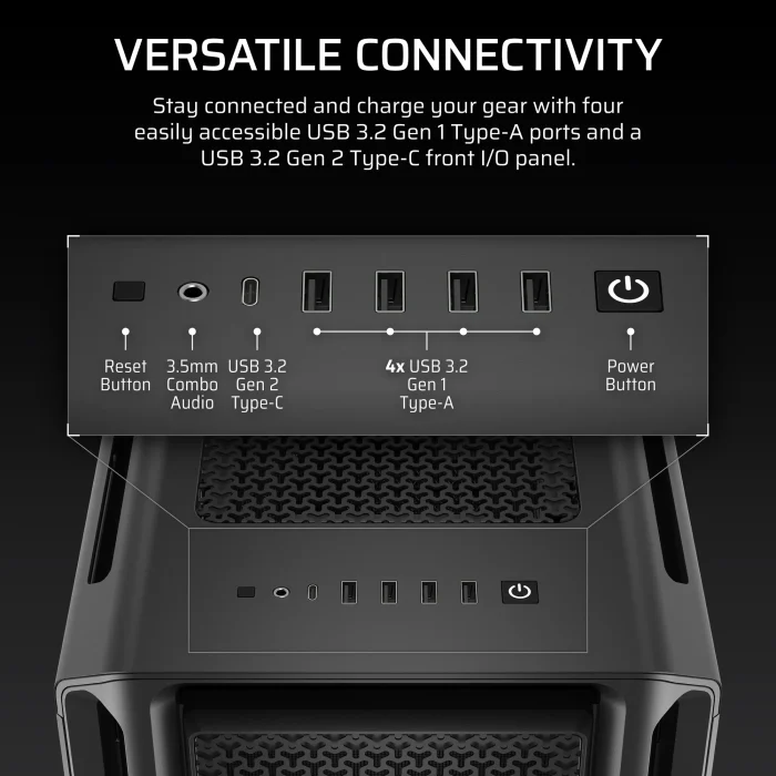 Corsair 5000T Mid-Tower | ATX/EATX/mATX/Mini-ITX | Tempered Glass Side Panel | USB & Audio Front I/O - New - Image 3