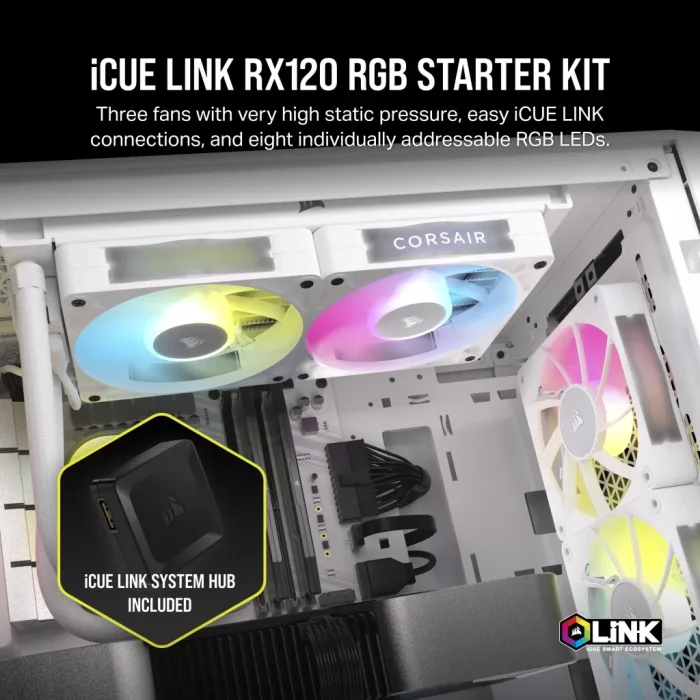 Corsair iCUE LINK RX120 RGB | 120mm Fan | White Triple Pack | PWM Control | RGB Lighting - New - Image 7