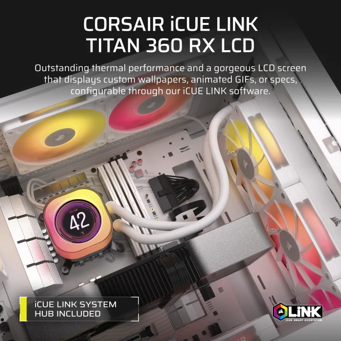 Corsair iCUE LINK TITAN 360 RX LCD | 360mm AIO Liquid Cooler | RX120 RGB Fans | Intel LGA1851/1700 | AMD AM5/AM4 - New - Image 7