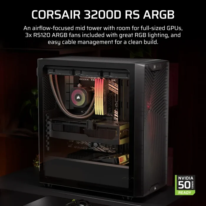 Corsair 3200D RS ARGB | Mid-Tower PC Case | 3x RS120 ARGB Fans | Tempered Glass - New - Image 7