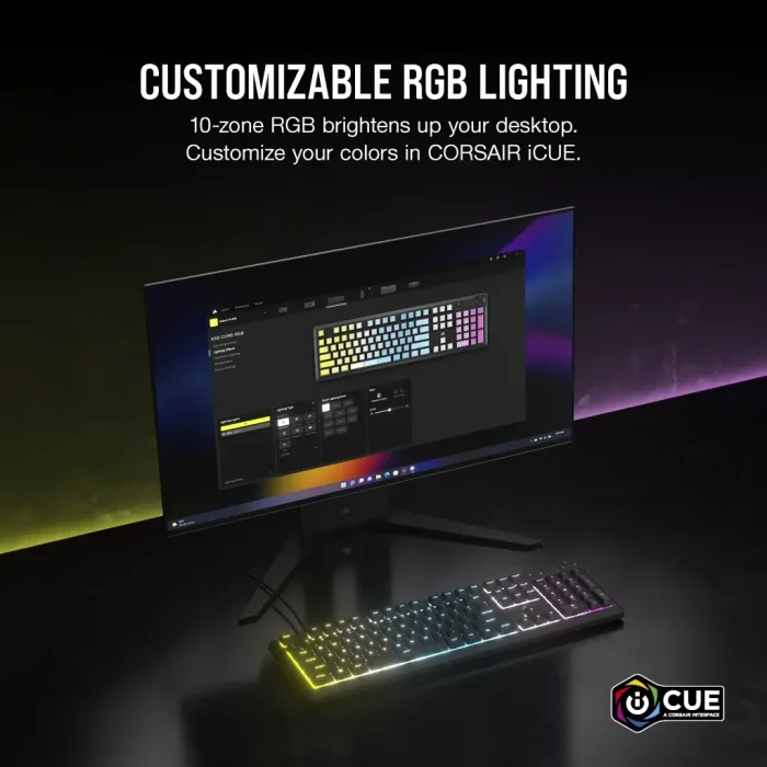 Corsair K55 Core | Zoned RGB Backlit | Rubberdome Keys | Full-Size Gaming Keyboard - New - Image 9