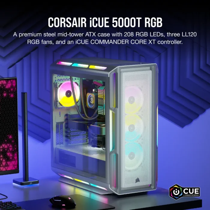Corsair iCUE 5000T RGB | Midi Tower | ATX/EATX/mATX | 4x 120mm RGB Fans Included - New - Image 3