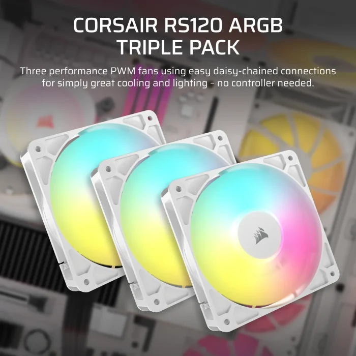 Corsair RS120 ARGB | 120mm PWM Fans | Triple Pack | White - New - Image 7