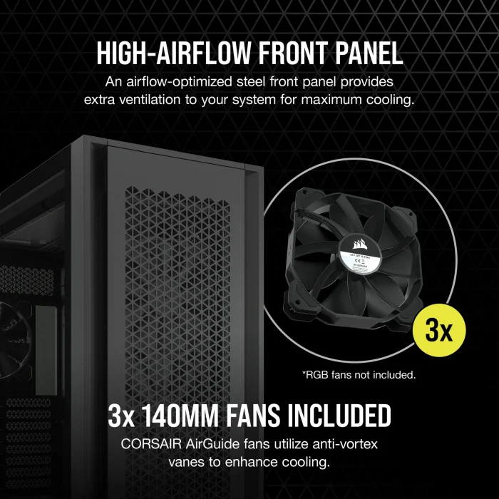 Corsair 7000D Airflow | Full Tower ATX | Tempered Glass | 3x 140mm Fans Included | 480mm Radiator Support - New - Image 15