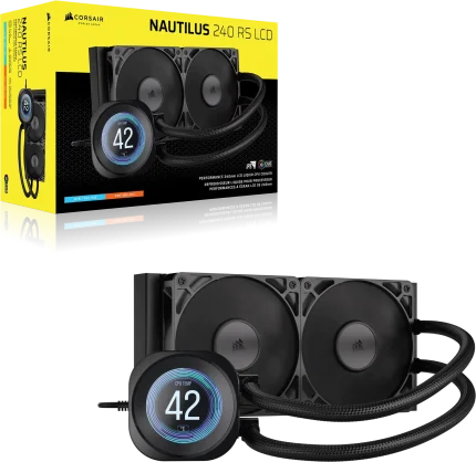 Corsair Nautilus 240 RS LCD | 240mm AIO Liquid Cooler | 2.1″ IPS LCD Screen | Dual RS120 Fans – New