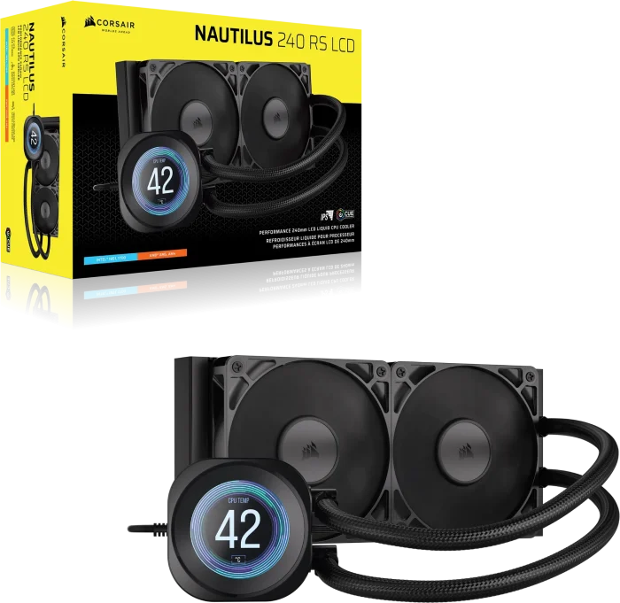 Corsair Nautilus 240 RS LCD | 240mm AIO Liquid Cooler | 2.1″ IPS LCD Screen | Dual RS120 Fans – New