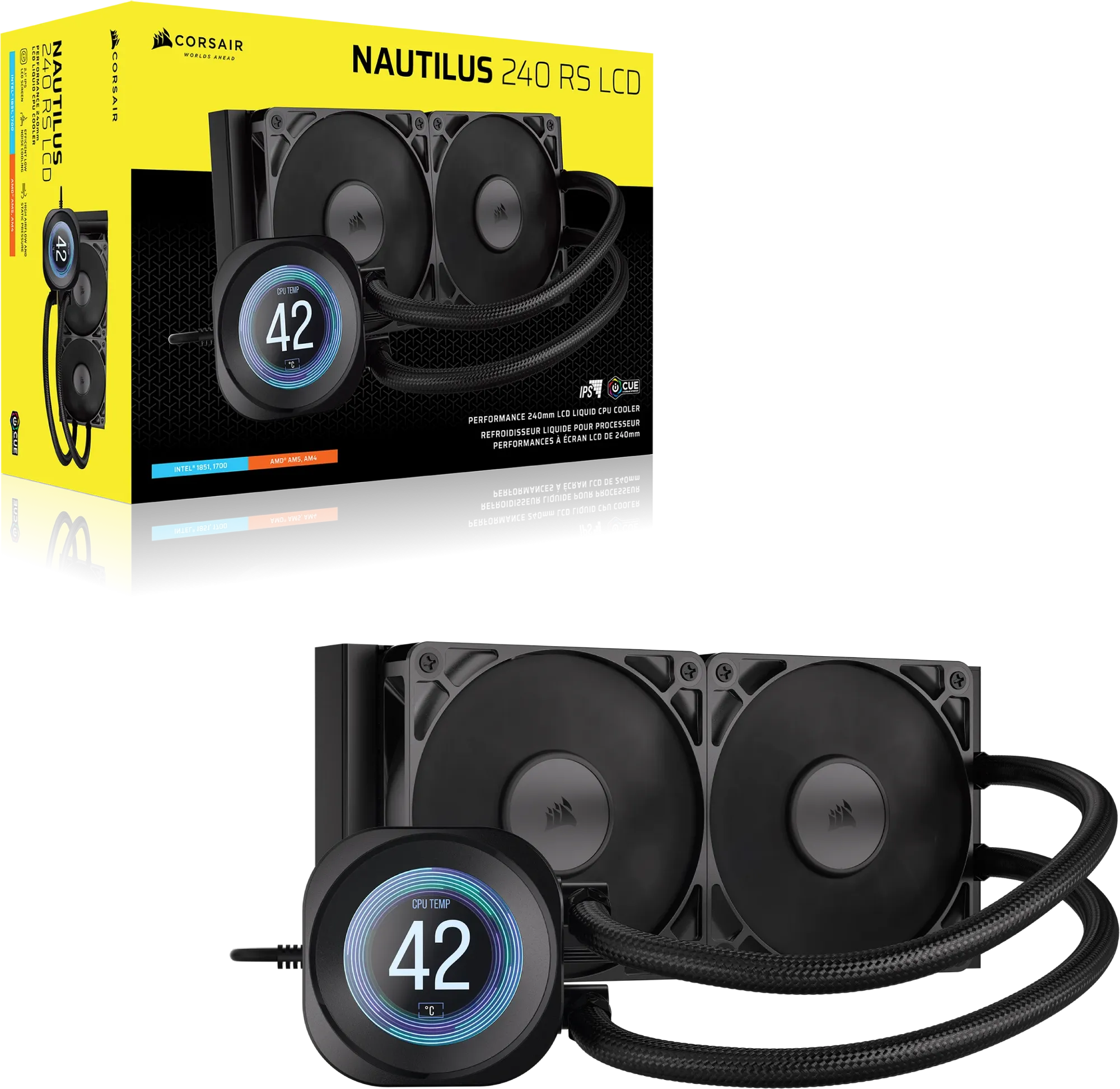 ab7ab8a138e6376bc7ff20f7e8d86bebe2e02add Corsair Nautilus 240 RS LCD | 240mm AIO Liquid Cooler | 2.1″ IPS LCD Screen | Dual RS120 Fans – New