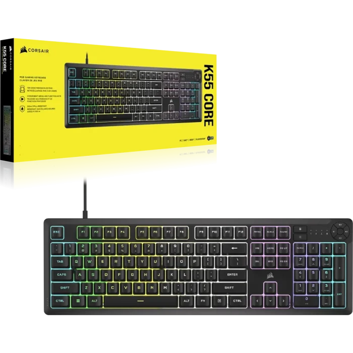 Corsair K55 Core | Zoned RGB Backlit | Rubberdome Keys | Full-Size Gaming Keyboard - New - Image 11