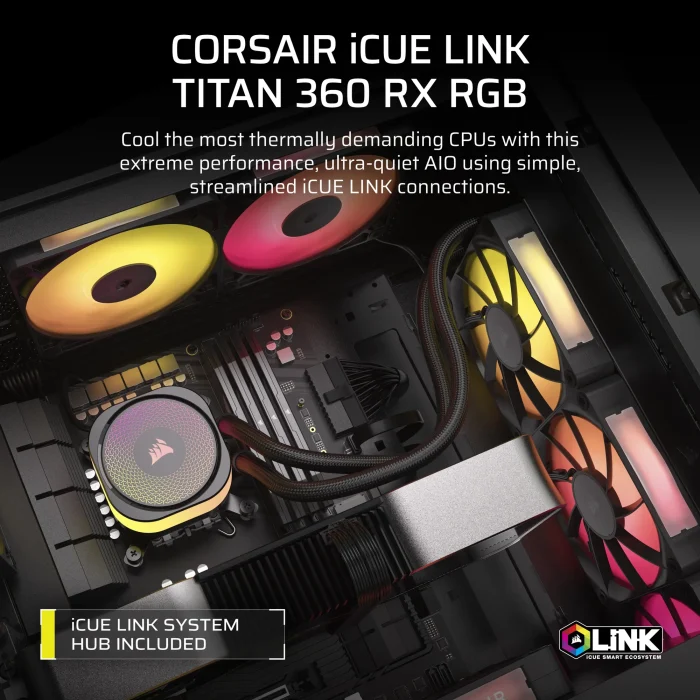 Corsair iCUE LINK TITAN 360 RX RGB | 360mm AIO Liquid Cooler | RX120 RGB Fans | Intel LGA 1851/1700 | AMD AM5/AM4 - New - Image 8