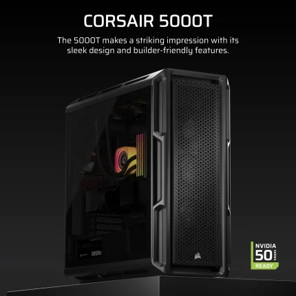Corsair 5000T Mid-Tower | ATX/EATX/mATX/Mini-ITX | Tempered Glass Side Panel | USB & Audio Front I/O – New