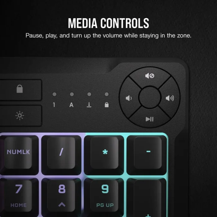 Corsair K55 Core | Zoned RGB Backlit | Rubberdome Keys | Full-Size Gaming Keyboard - New - Image 13