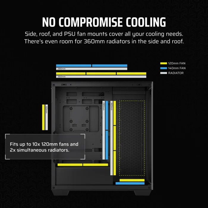 3500X Tempered Glass Black Mid-Tower PC Case; 2x 3.5'' |  2x 2.5'' Drive Bays; Up to 360mm Radiator compatible - Image 10