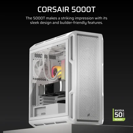 Corsair 5000T Mid-Tower | ATX/EATX/mATX/Mini-ITX | Tempered Glass | White – New