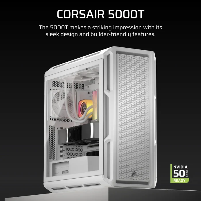 Corsair 5000T Mid-Tower | ATX/EATX/mATX/Mini-ITX | Tempered Glass | White – New