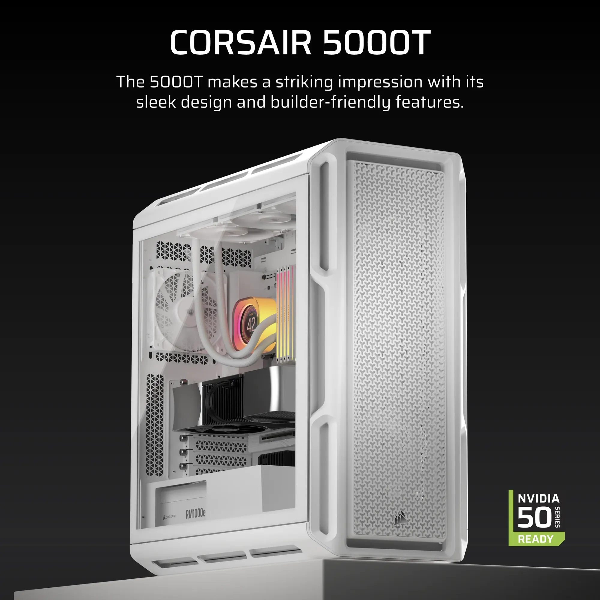 e6be726788417af34f4c9a614c58d45fdbadf0c3 Corsair 5000T Mid-Tower | ATX/EATX/mATX/Mini-ITX | Tempered Glass | White – New
