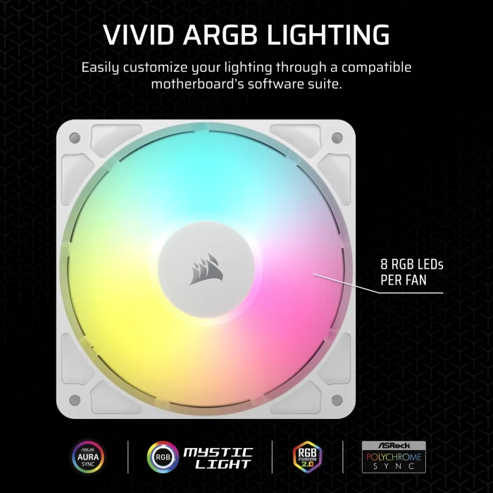 Corsair RS120 ARGB | 120mm PWM Fans | Triple Pack | White - New - Image 10