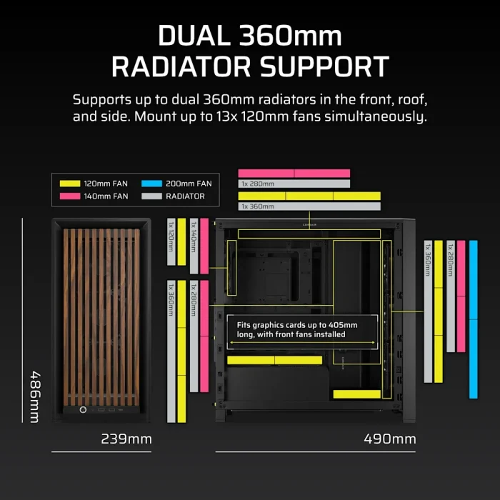 Corsair 4000D RS Wood | Mid-Tower ATX Case | High Airflow | 4x RS Fans | Black & Walnut - New - Image 10