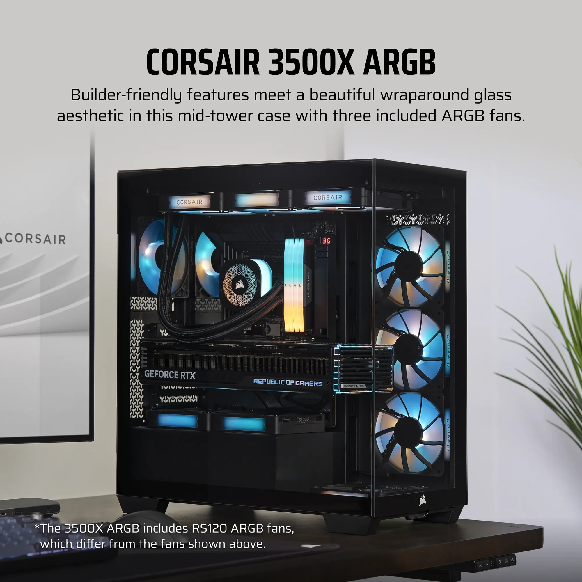 fcfcc2b622f8f91c5aad46aeb377a991370e73fd Corsair 3500X ARGB | Mid-Tower ATX | 3x 120mm ARGB Fans | 360mm Radiator Support | 4x Drive Bays – New