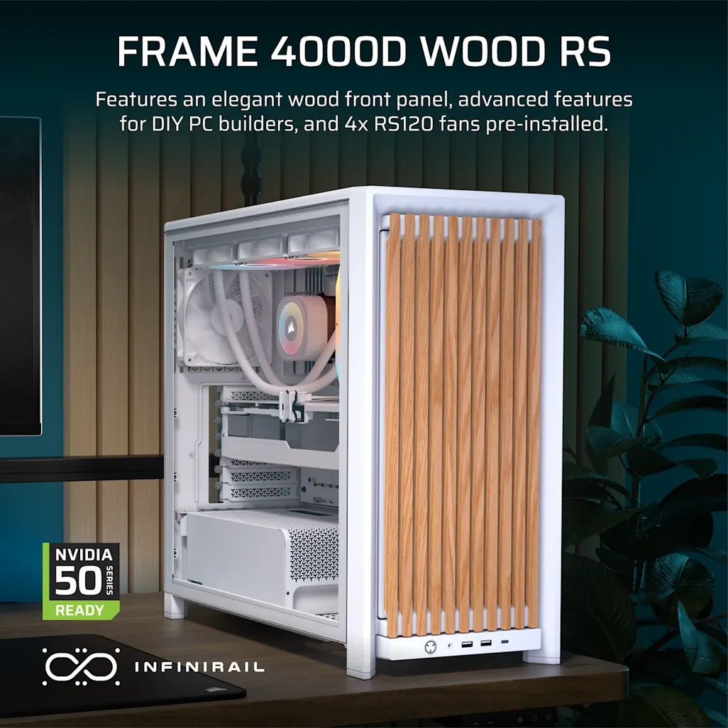 fd1d0e4d24783d0d734b74c1b8d09b08cdf18826 Corsair 4000D RS Wood | Mid-Tower ATX Case | 4x RS Fans Included | High Airflow Design – New